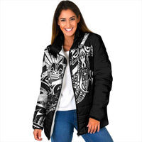 Black White Marquesas Islands Padded Jacket Marquesan Matatiki Hammerhead Shark Patutiki LT14 Women Black - Polynesian Pride