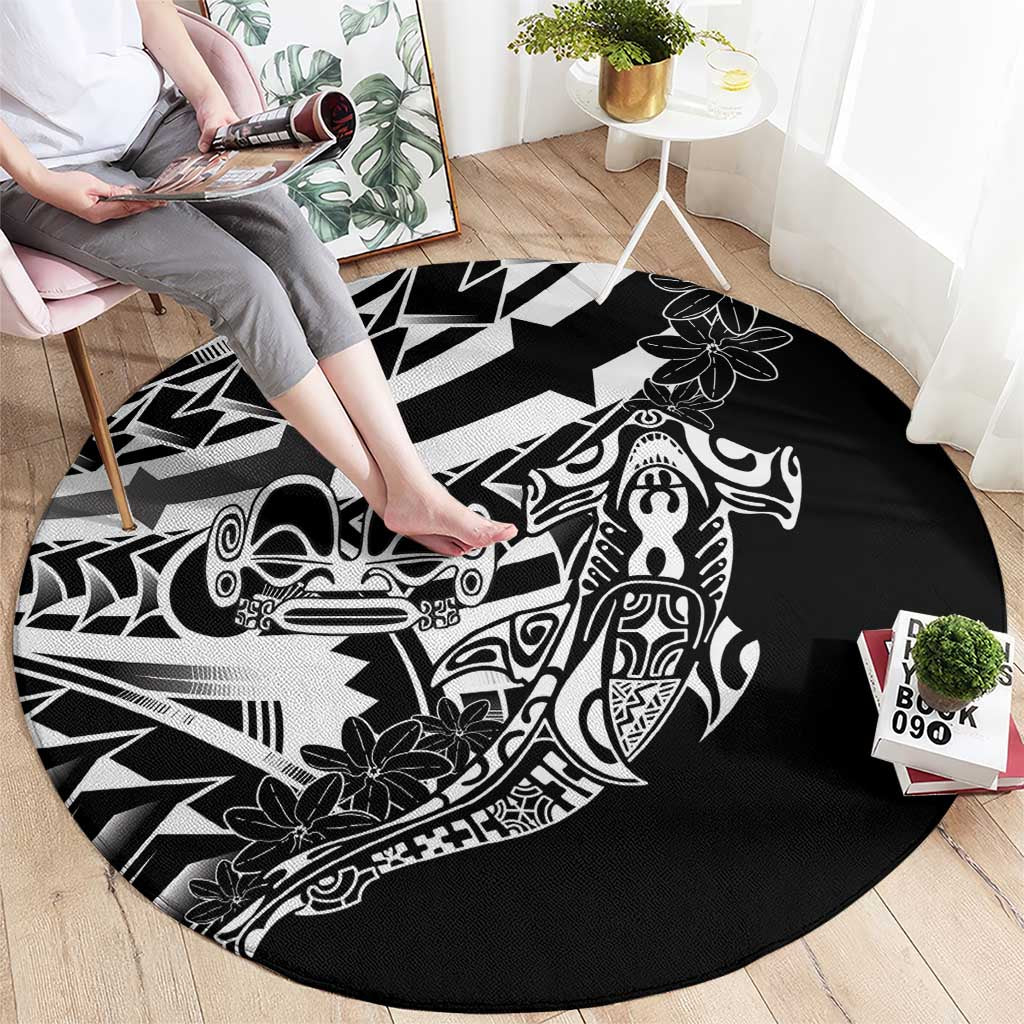 Black White Marquesas Islands Round Carpet Marquesan Matatiki Hammerhead Shark Patutiki LT14 - Polynesian Pride