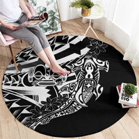 Black White Marquesas Islands Round Carpet Marquesan Matatiki Hammerhead Shark Patutiki LT14 - Polynesian Pride