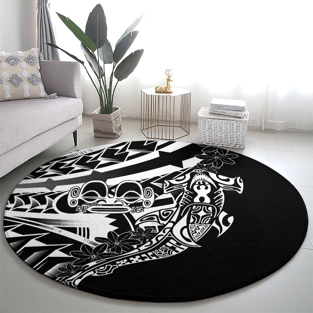 Black White Marquesas Islands Round Carpet Marquesan Matatiki Hammerhead Shark Patutiki LT14 - Polynesian Pride