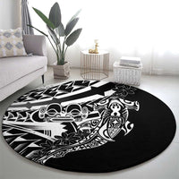 Black White Marquesas Islands Round Carpet Marquesan Matatiki Hammerhead Shark Patutiki LT14 - Polynesian Pride