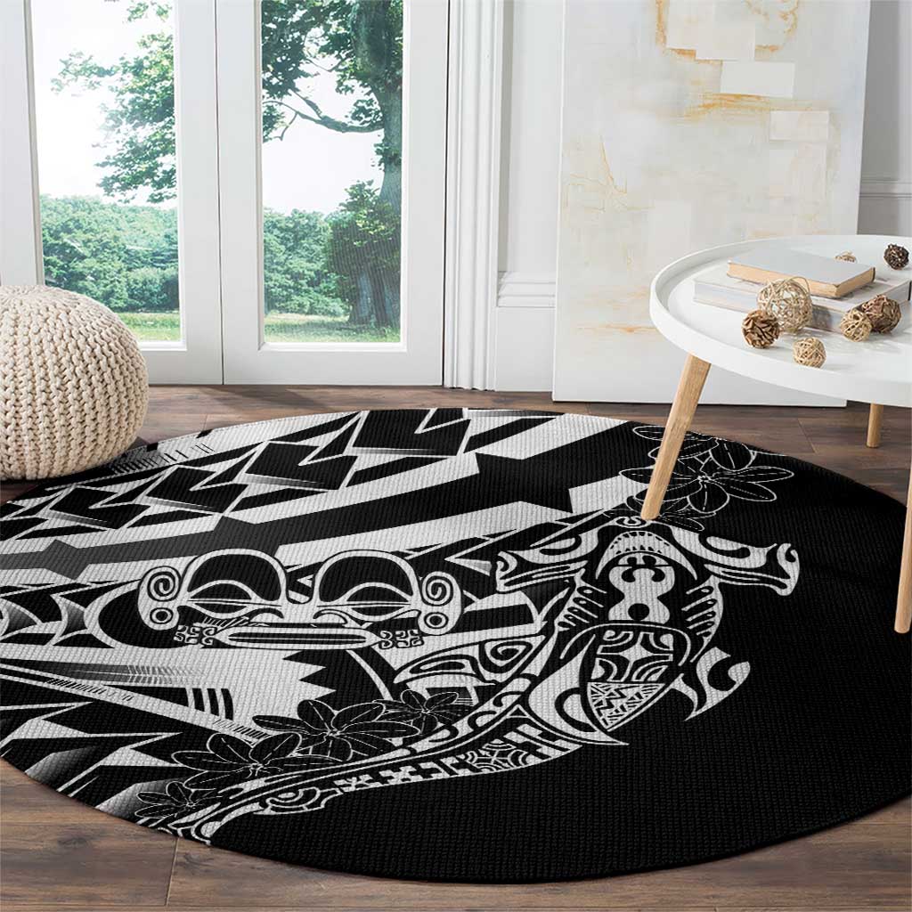 Black White Marquesas Islands Round Carpet Marquesan Matatiki Hammerhead Shark Patutiki LT14 - Polynesian Pride