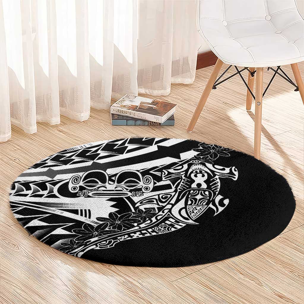 Black White Marquesas Islands Round Carpet Marquesan Matatiki Hammerhead Shark Patutiki LT14 - Polynesian Pride