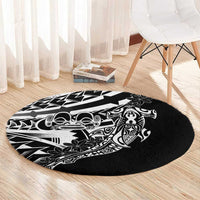 Black White Marquesas Islands Round Carpet Marquesan Matatiki Hammerhead Shark Patutiki LT14 - Polynesian Pride