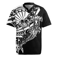 Black White Marquesas Islands Rugby Jersey Marquesan Matatiki Hammerhead Shark Patutiki LT14 Black - Polynesian Pride