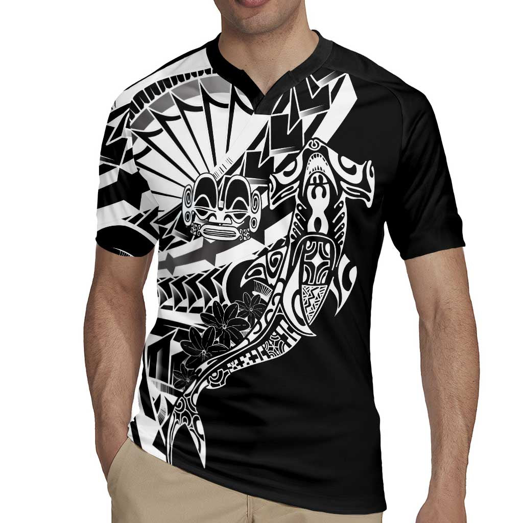 Black White Marquesas Islands Rugby Jersey Marquesan Matatiki Hammerhead Shark Patutiki LT14 - Polynesian Pride