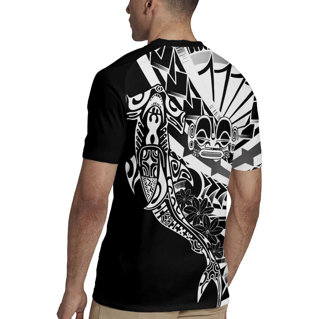 Black White Marquesas Islands Rugby Jersey Marquesan Matatiki Hammerhead Shark Patutiki LT14 - Polynesian Pride