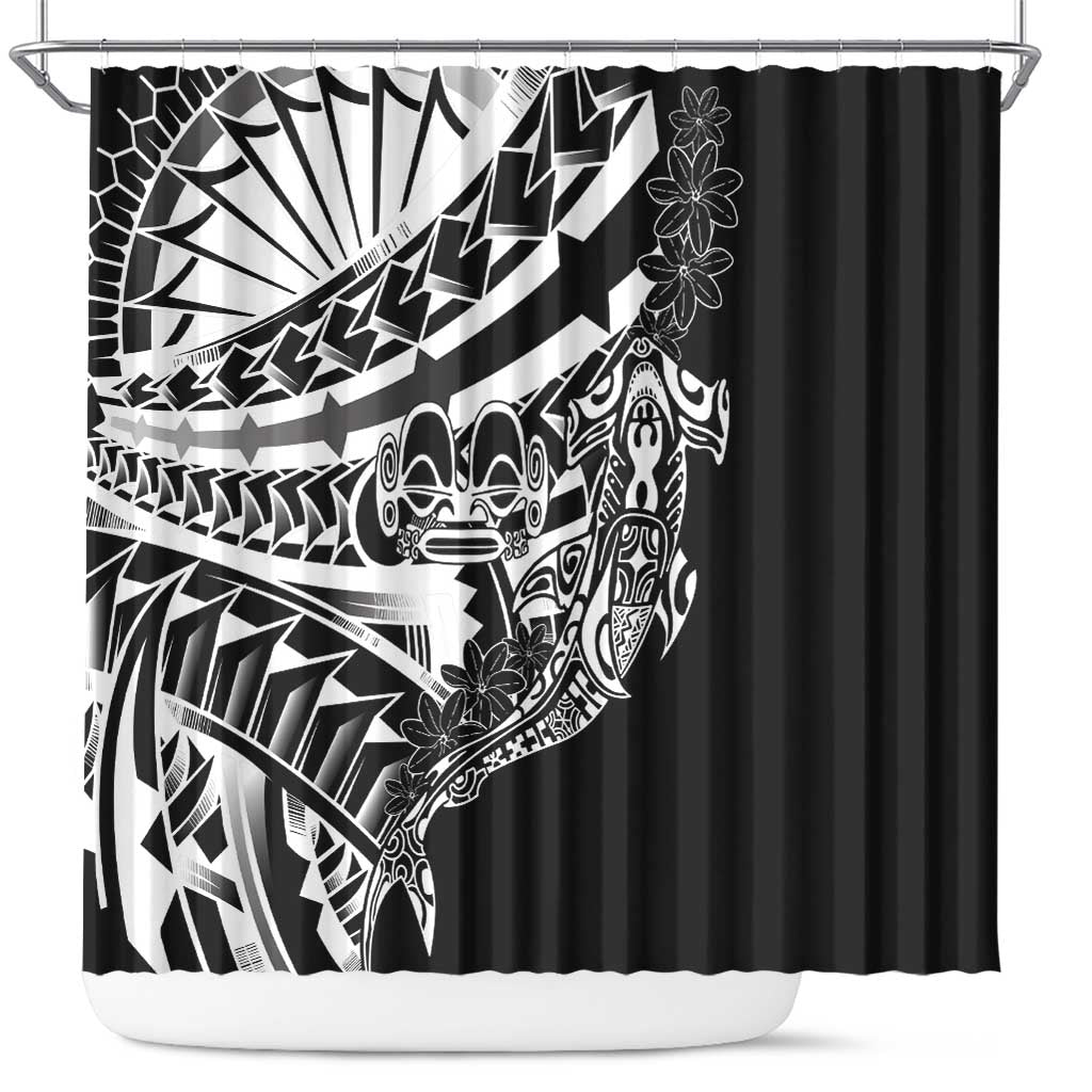 Black White Marquesas Islands Shower Curtain Marquesan Matatiki Hammerhead Shark Patutiki LT14 Black - Polynesian Pride