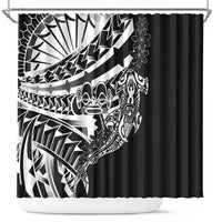 Black White Marquesas Islands Shower Curtain Marquesan Matatiki Hammerhead Shark Patutiki LT14 Black - Polynesian Pride