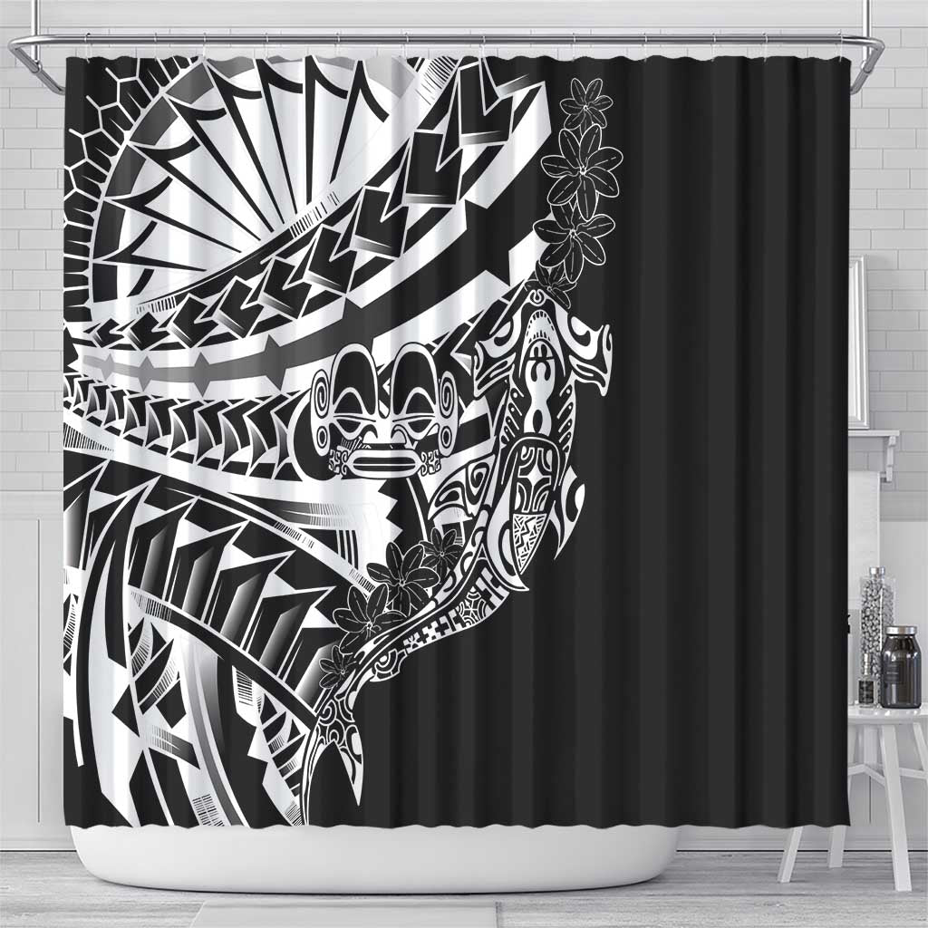 Black White Marquesas Islands Shower Curtain Marquesan Matatiki Hammerhead Shark Patutiki LT14 - Polynesian Pride