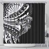 Black White Marquesas Islands Shower Curtain Marquesan Matatiki Hammerhead Shark Patutiki LT14 - Polynesian Pride
