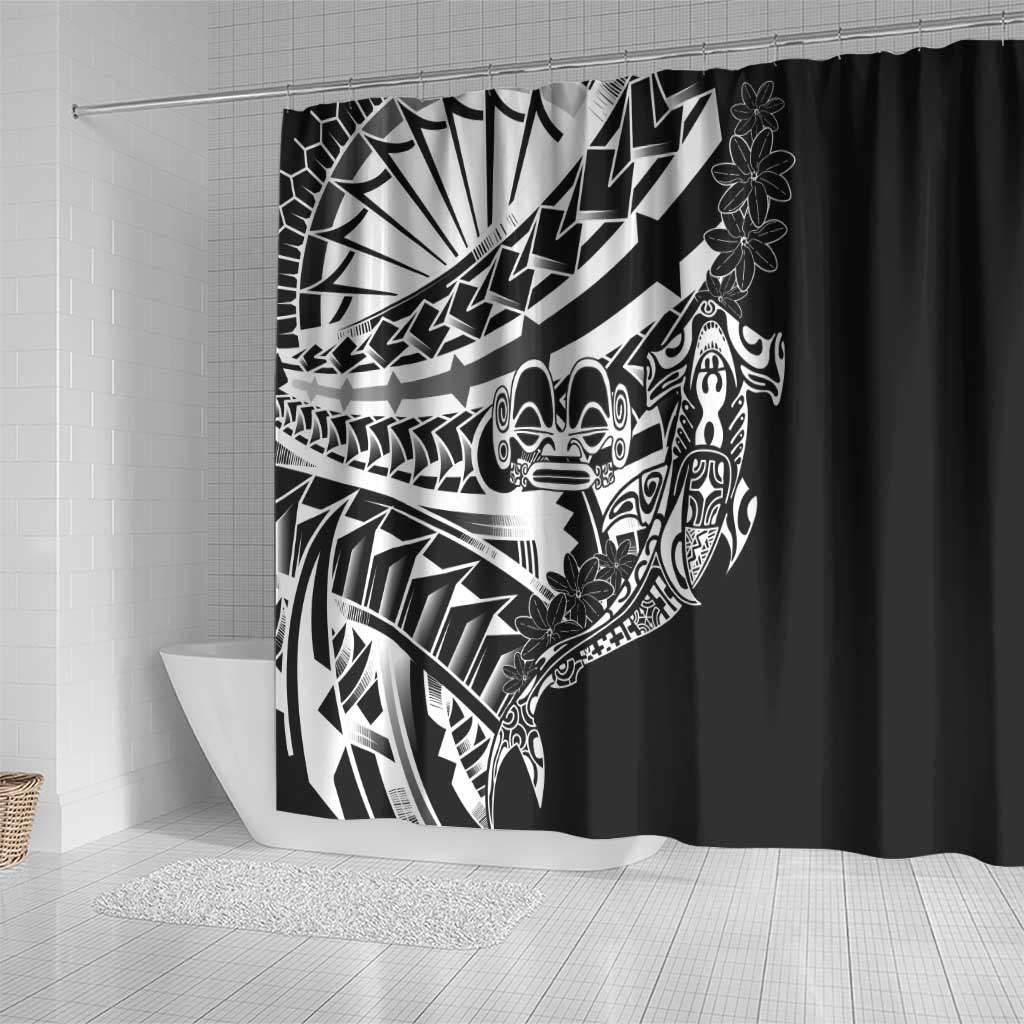 Black White Marquesas Islands Shower Curtain Marquesan Matatiki Hammerhead Shark Patutiki LT14 - Polynesian Pride
