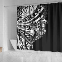 Black White Marquesas Islands Shower Curtain Marquesan Matatiki Hammerhead Shark Patutiki LT14 - Polynesian Pride