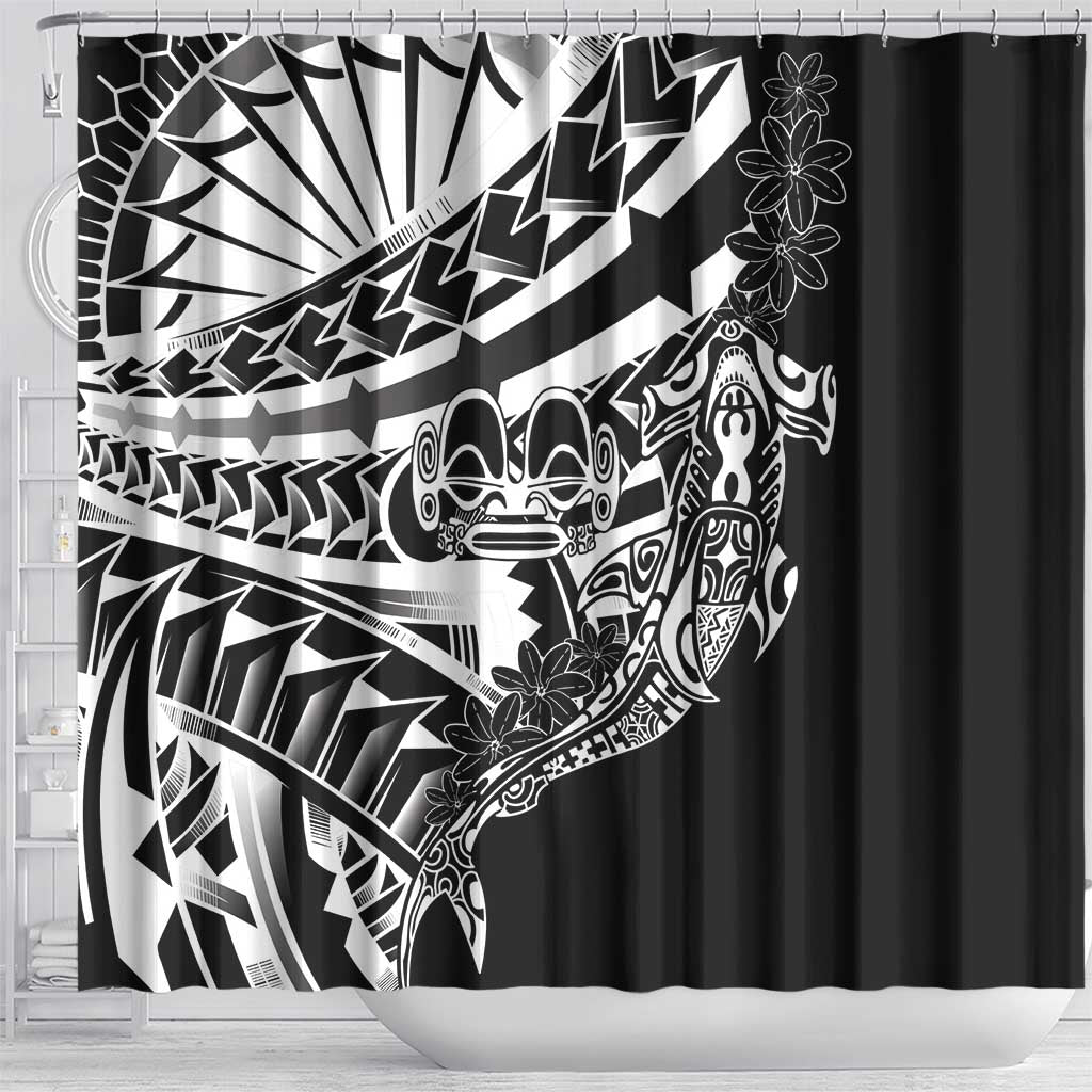 Black White Marquesas Islands Shower Curtain Marquesan Matatiki Hammerhead Shark Patutiki LT14 - Polynesian Pride
