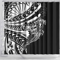 Black White Marquesas Islands Shower Curtain Marquesan Matatiki Hammerhead Shark Patutiki LT14 - Polynesian Pride