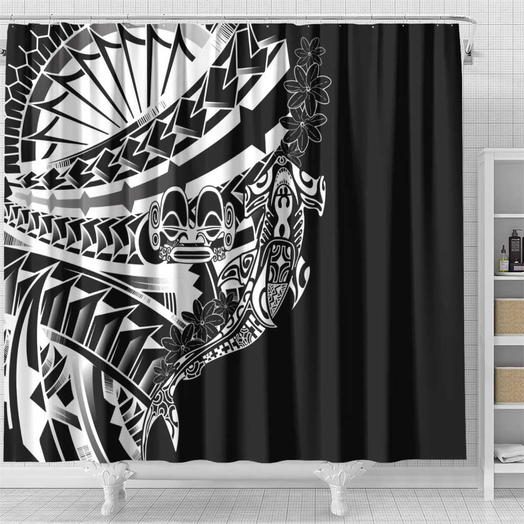 Black White Marquesas Islands Shower Curtain Marquesan Matatiki Hammerhead Shark Patutiki LT14 - Polynesian Pride