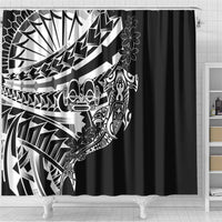 Black White Marquesas Islands Shower Curtain Marquesan Matatiki Hammerhead Shark Patutiki LT14 - Polynesian Pride