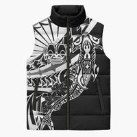 Black White Marquesas Islands Sleeveless Puffer Jacket Marquesan Matatiki Hammerhead Shark Patutiki LT14 Unisex Black - Polynesian Pride