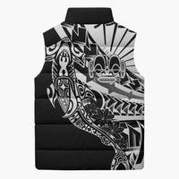 Black White Marquesas Islands Sleeveless Puffer Jacket Marquesan Matatiki Hammerhead Shark Patutiki LT14 - Polynesian Pride