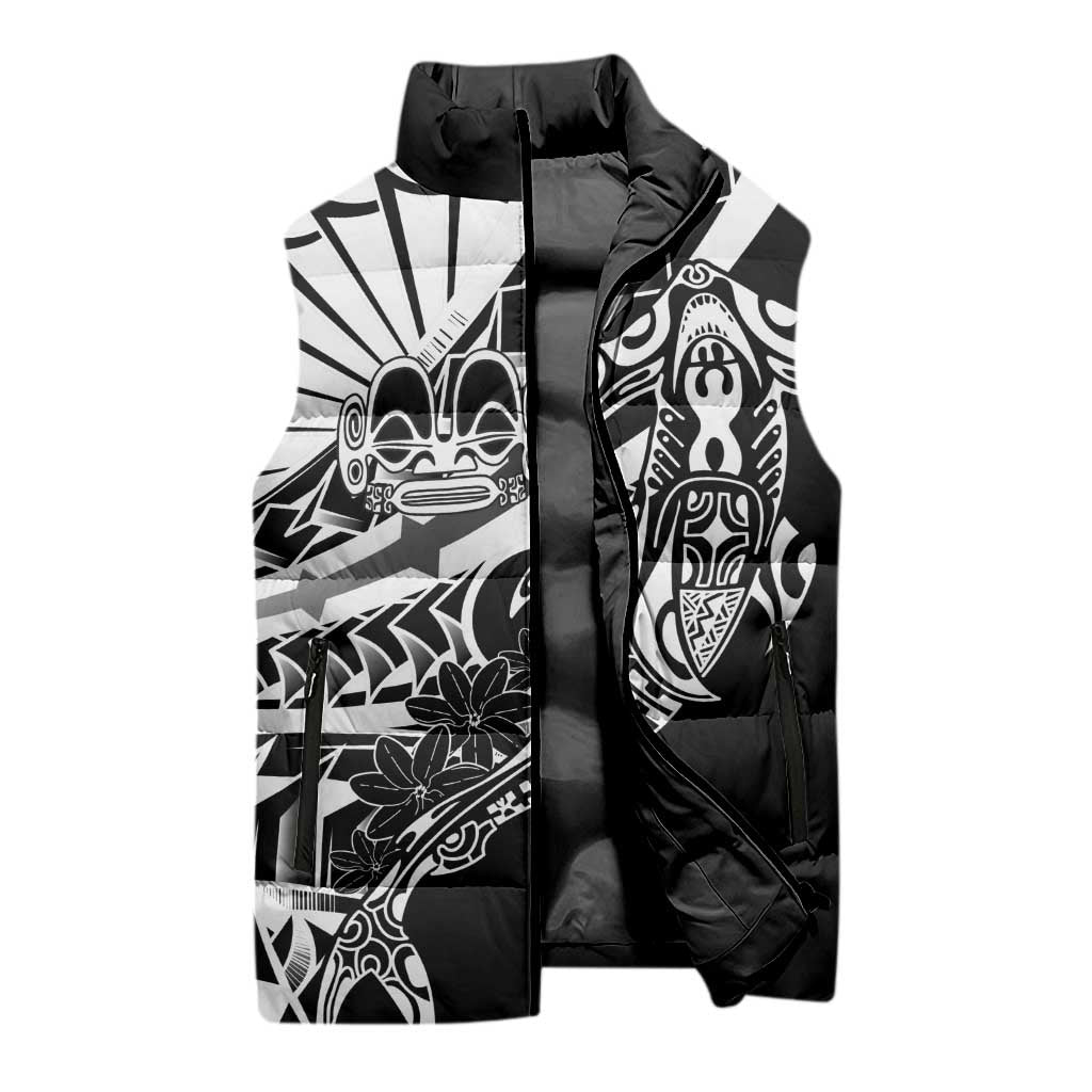 Black White Marquesas Islands Sleeveless Puffer Jacket Marquesan Matatiki Hammerhead Shark Patutiki LT14 - Polynesian Pride