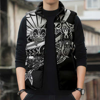 Black White Marquesas Islands Sleeveless Puffer Jacket Marquesan Matatiki Hammerhead Shark Patutiki LT14 - Polynesian Pride