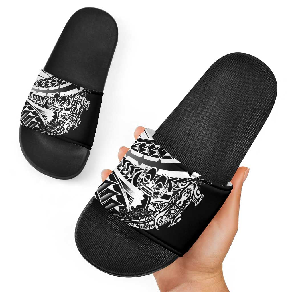 Black White Marquesas Islands Slide Sandals Marquesan Matatiki Hammerhead Shark Patutiki LT14 - Polynesian Pride