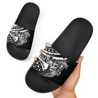 Black White Marquesas Islands Slide Sandals Marquesan Matatiki Hammerhead Shark Patutiki LT14 - Polynesian Pride