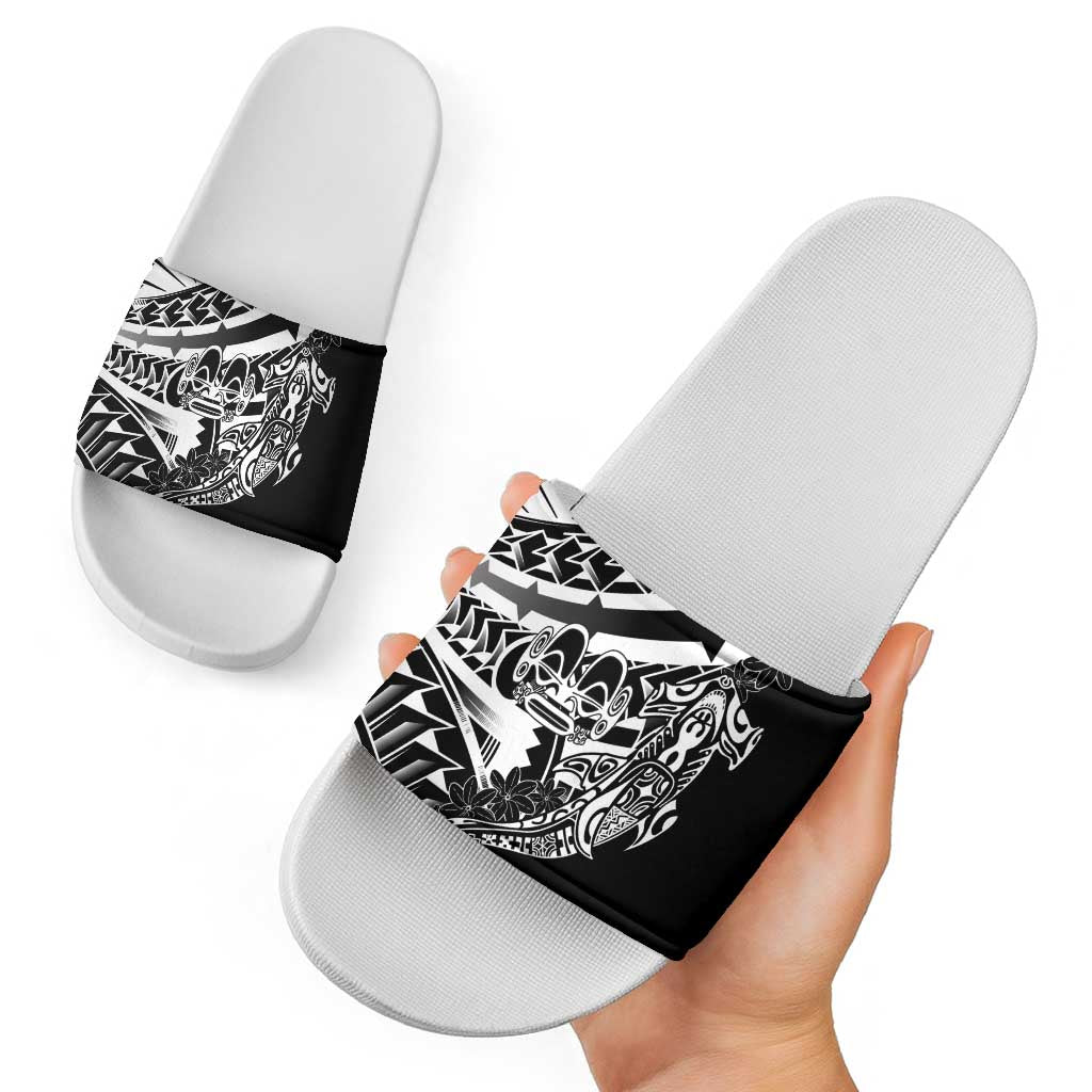 Black White Marquesas Islands Slide Sandals Marquesan Matatiki Hammerhead Shark Patutiki LT14 - Polynesian Pride