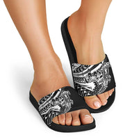 Black White Marquesas Islands Slide Sandals Marquesan Matatiki Hammerhead Shark Patutiki LT14 - Polynesian Pride