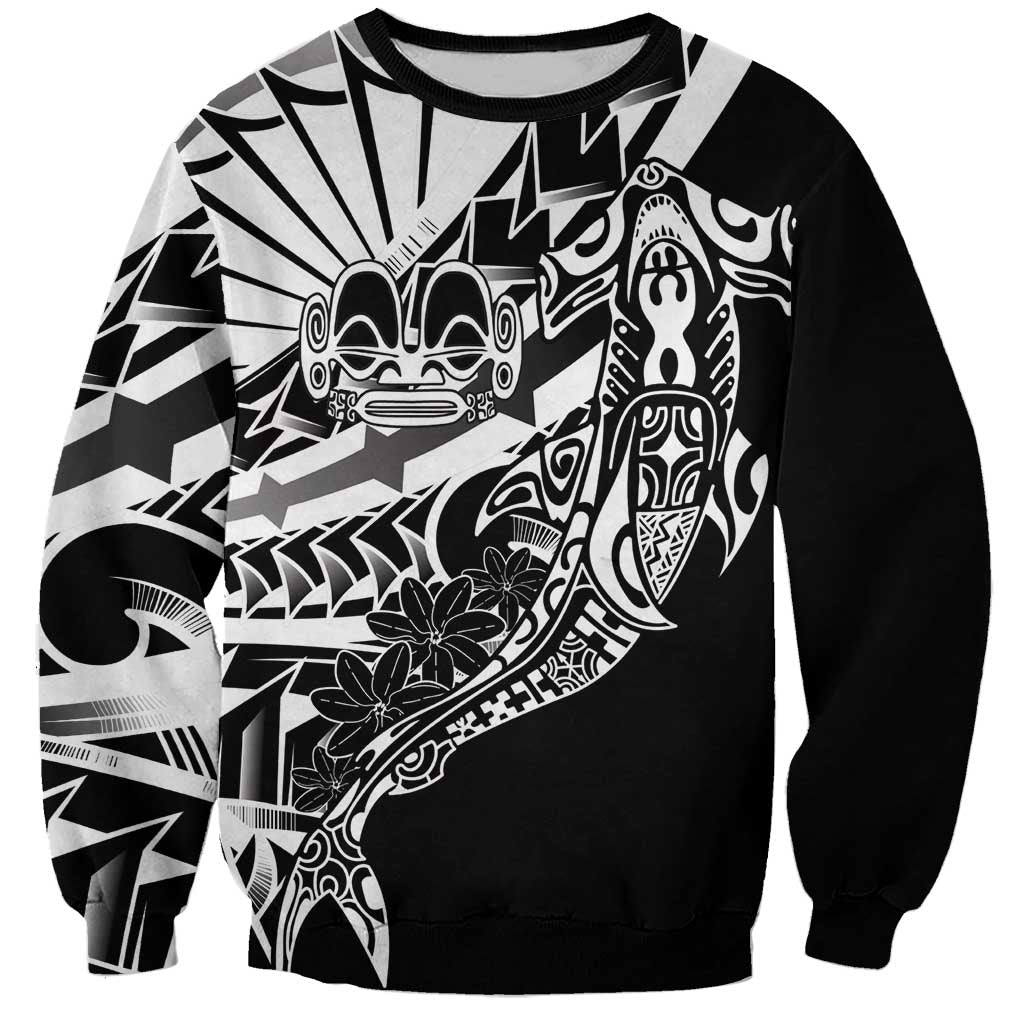 Black White Marquesas Islands Sweatshirt Marquesan Matatiki Hammerhead Shark Patutiki LT14 Unisex Black - Polynesian Pride