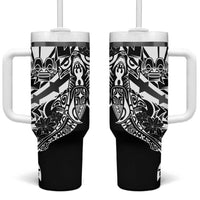 Black White Marquesas Islands Tumbler With Handle Marquesan Matatiki Hammerhead Shark Patutiki LT14 One Size: 40 oz Black - Polynesian Pride