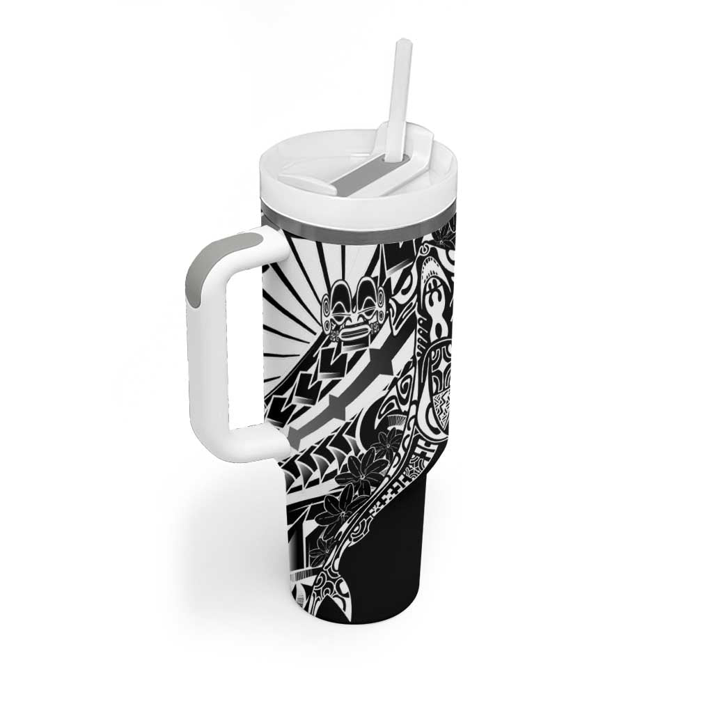 Black White Marquesas Islands Tumbler With Handle Marquesan Matatiki Hammerhead Shark Patutiki LT14 - Polynesian Pride