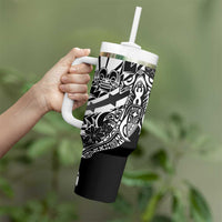 Black White Marquesas Islands Tumbler With Handle Marquesan Matatiki Hammerhead Shark Patutiki LT14 - Polynesian Pride
