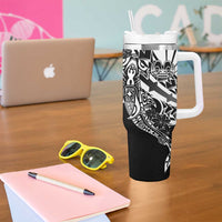 Black White Marquesas Islands Tumbler With Handle Marquesan Matatiki Hammerhead Shark Patutiki LT14 - Polynesian Pride