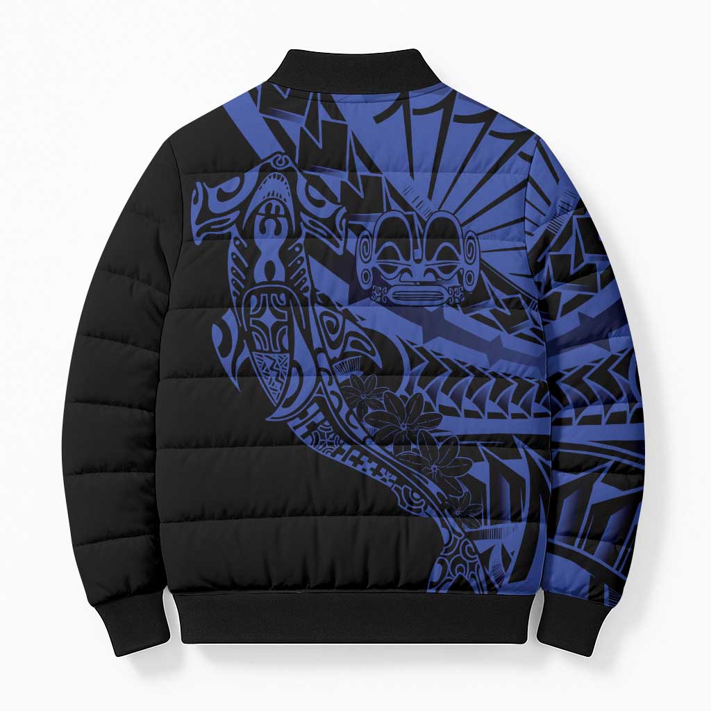 Blue Marquesas Islands Bomber Puffer Jacket Marquesan Matatiki Hammerhead Shark Patutiki LT14 - Polynesian Pride