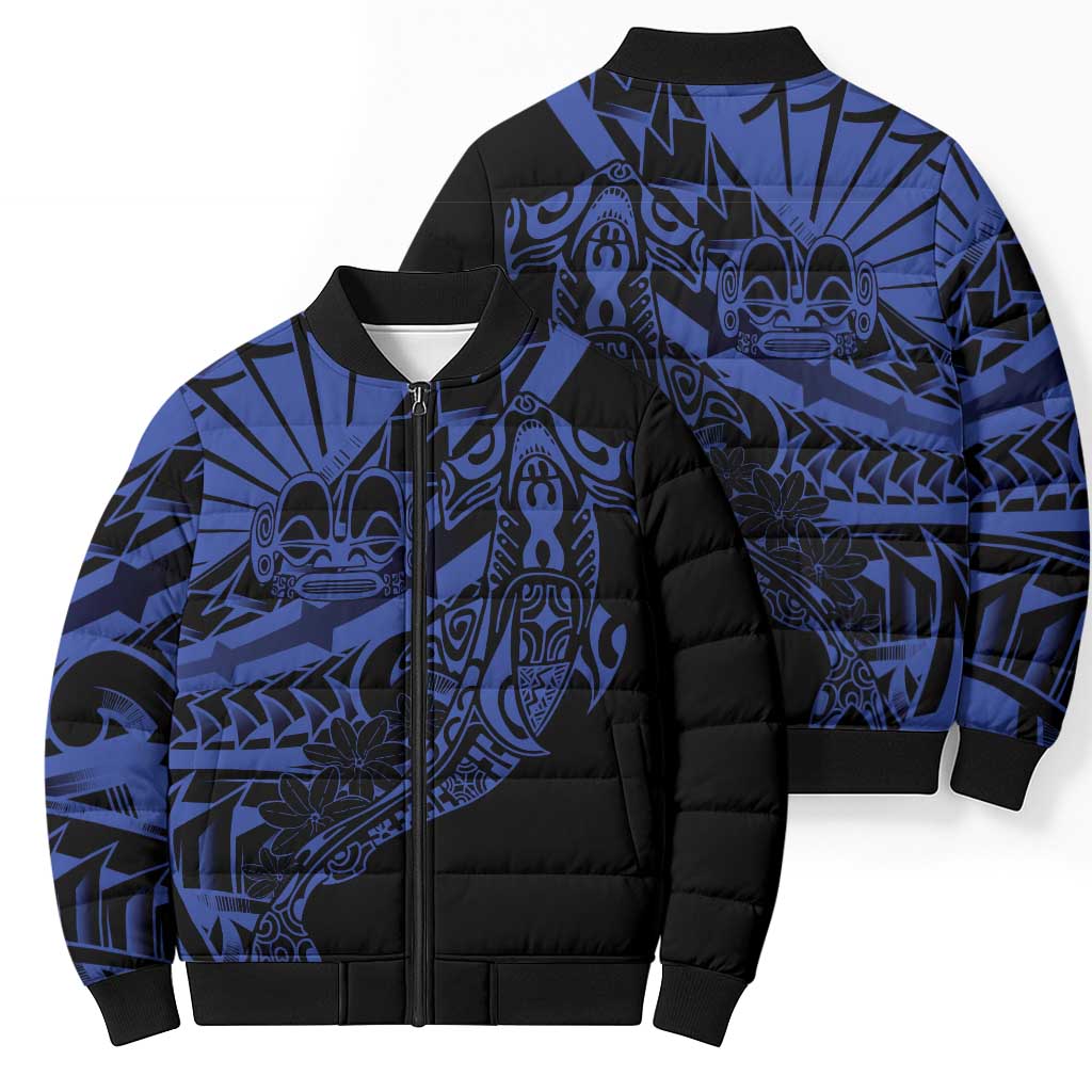 Blue Marquesas Islands Bomber Puffer Jacket Marquesan Matatiki Hammerhead Shark Patutiki LT14 - Polynesian Pride