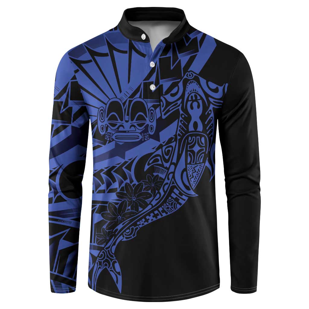 Blue Marquesas Islands Button Sweatshirt Marquesan Matatiki Hammerhead Shark Patutiki LT14 Blue - Polynesian Pride