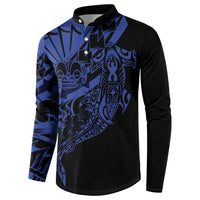 Blue Marquesas Islands Button Sweatshirt Marquesan Matatiki Hammerhead Shark Patutiki LT14 - Polynesian Pride