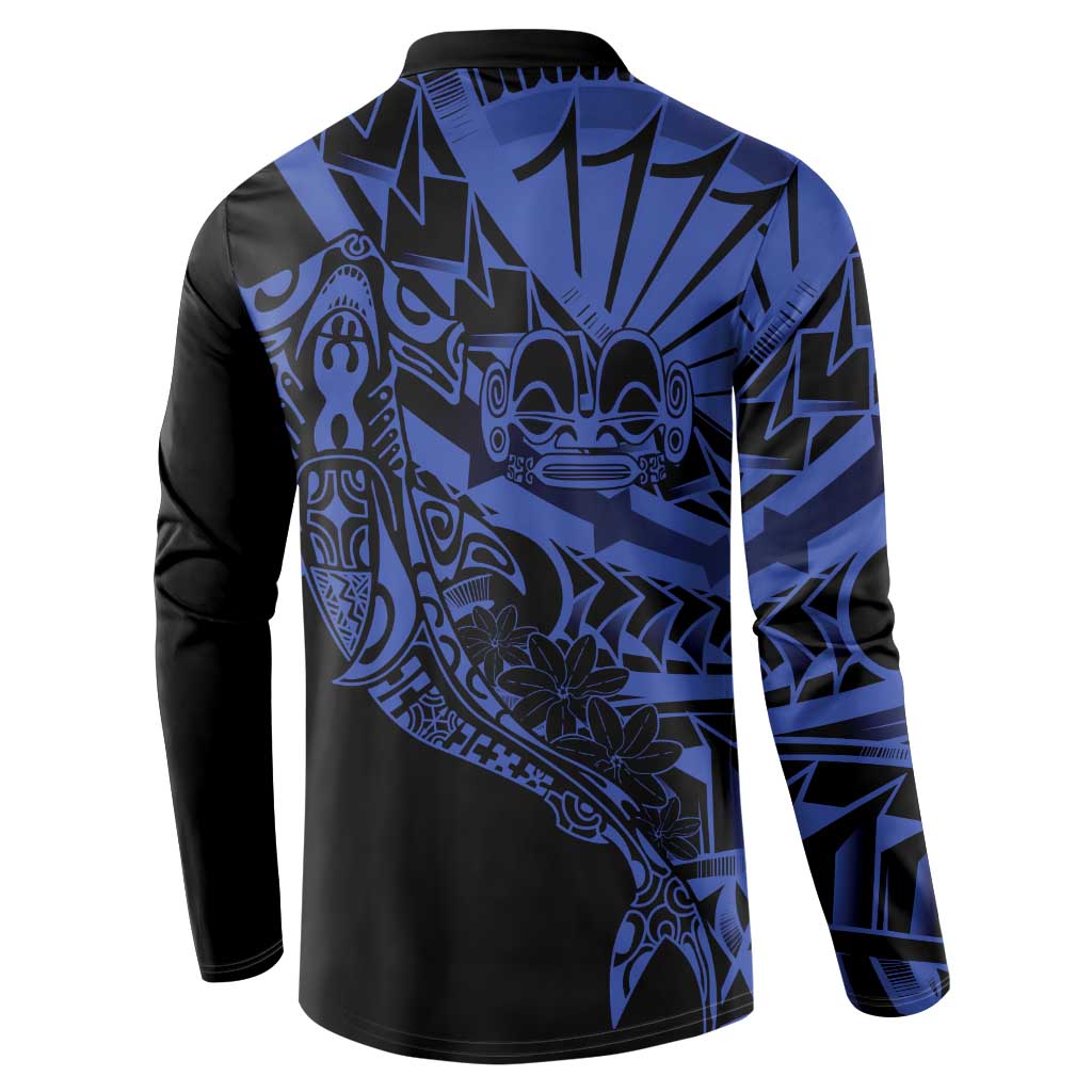 Blue Marquesas Islands Button Sweatshirt Marquesan Matatiki Hammerhead Shark Patutiki LT14 - Polynesian Pride