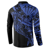Blue Marquesas Islands Button Sweatshirt Marquesan Matatiki Hammerhead Shark Patutiki LT14 - Polynesian Pride