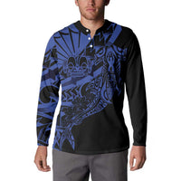 Blue Marquesas Islands Button Sweatshirt Marquesan Matatiki Hammerhead Shark Patutiki LT14 - Polynesian Pride