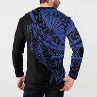 Blue Marquesas Islands Button Sweatshirt Marquesan Matatiki Hammerhead Shark Patutiki LT14 - Polynesian Pride