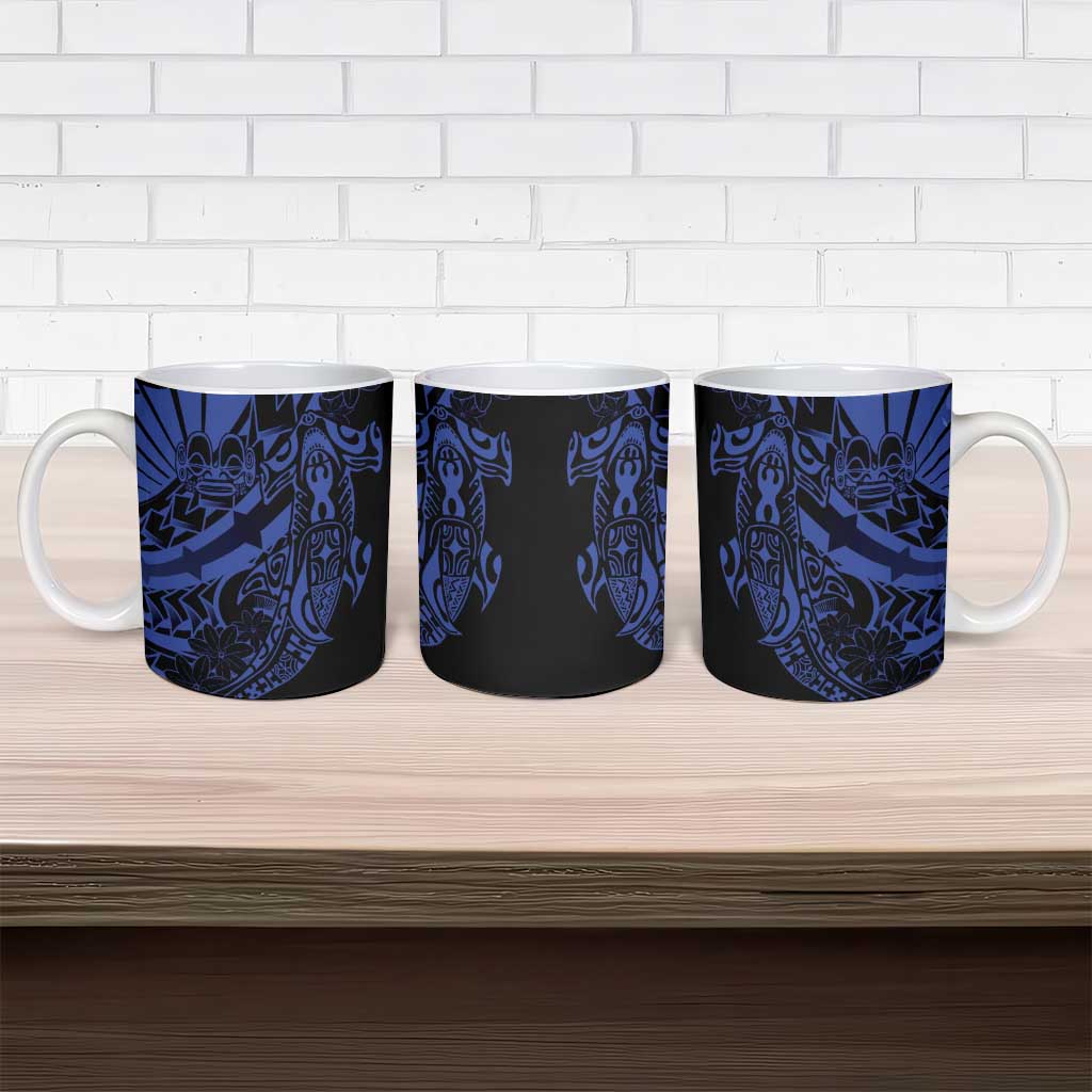 Blue Marquesas Islands Ceramic Mug Marquesan Matatiki Hammerhead Shark Patutiki LT14 - Polynesian Pride
