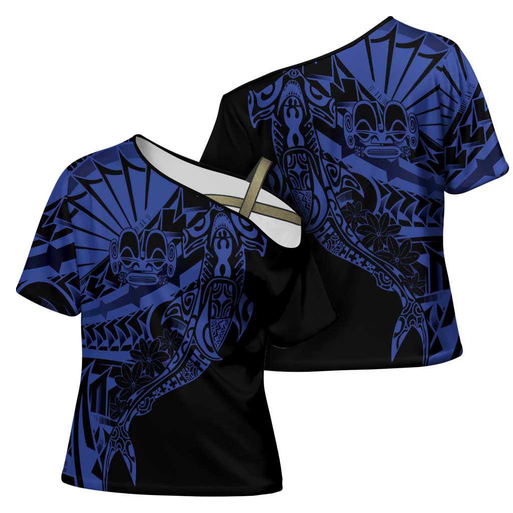 Blue Marquesas Islands Cross Shoulder Shirt Marquesan Matatiki Hammerhead Shark Patutiki LT14 - Polynesian Pride