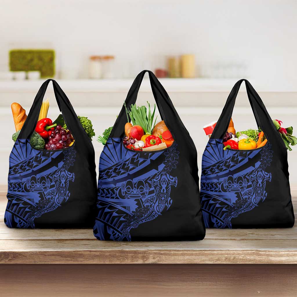 Blue Marquesas Islands Grocery Bag Marquesan Matatiki Hammerhead Shark Patutiki LT14 3-pack One Size Blue - Polynesian Pride
