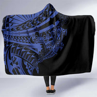 Blue Marquesas Islands Hooded Blanket Marquesan Matatiki Hammerhead Shark Patutiki LT14 One Size Blue - Polynesian Pride