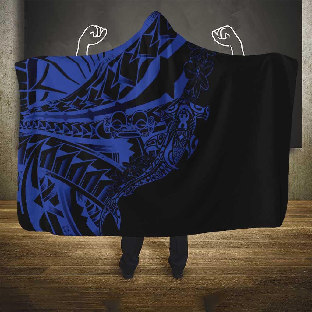 Blue Marquesas Islands Hooded Blanket Marquesan Matatiki Hammerhead Shark Patutiki LT14 - Polynesian Pride