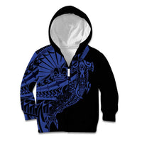 Blue Marquesas Islands Kid Hoodie Marquesan Matatiki Hammerhead Shark Patutiki LT14 Zip Hoodie Blue - Polynesian Pride
