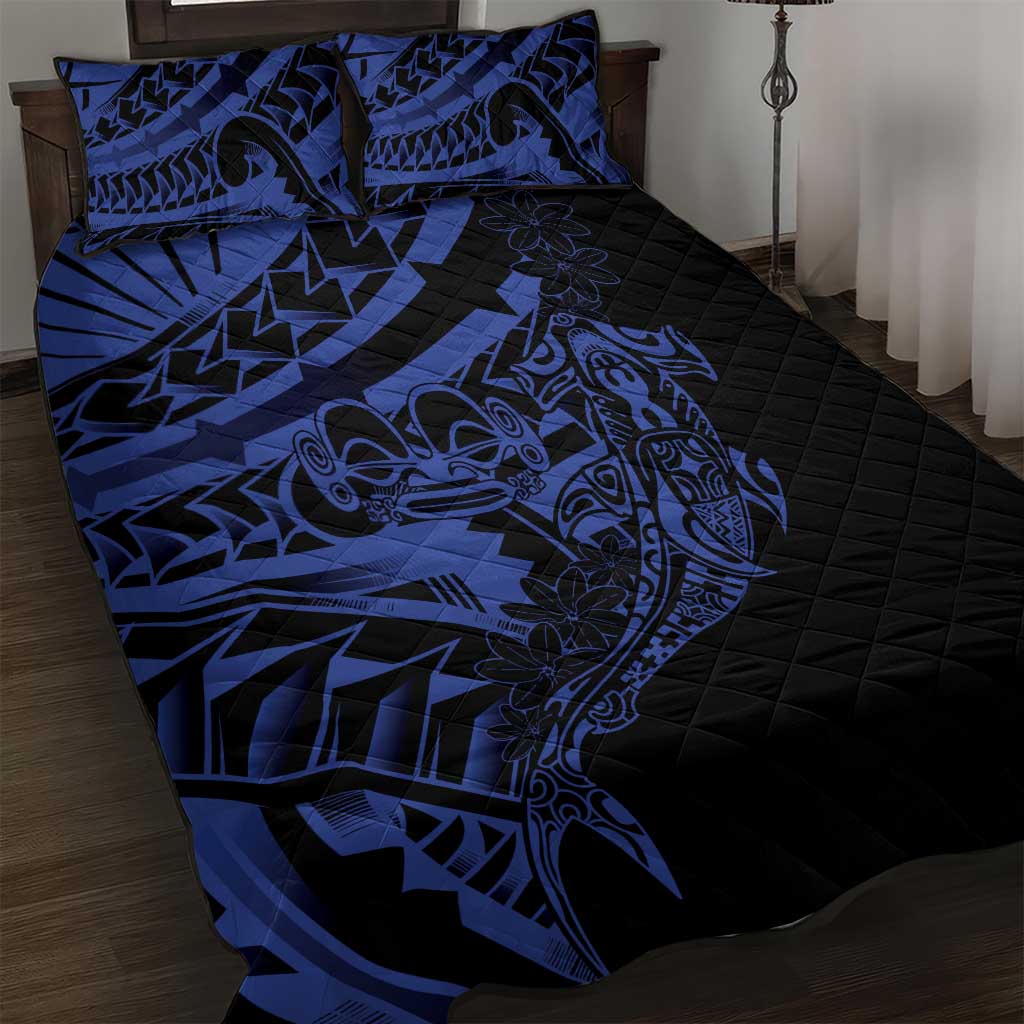Blue Marquesas Islands Quilt Bed Set Marquesan Matatiki Hammerhead Shark Patutiki LT14 Blue - Polynesian Pride