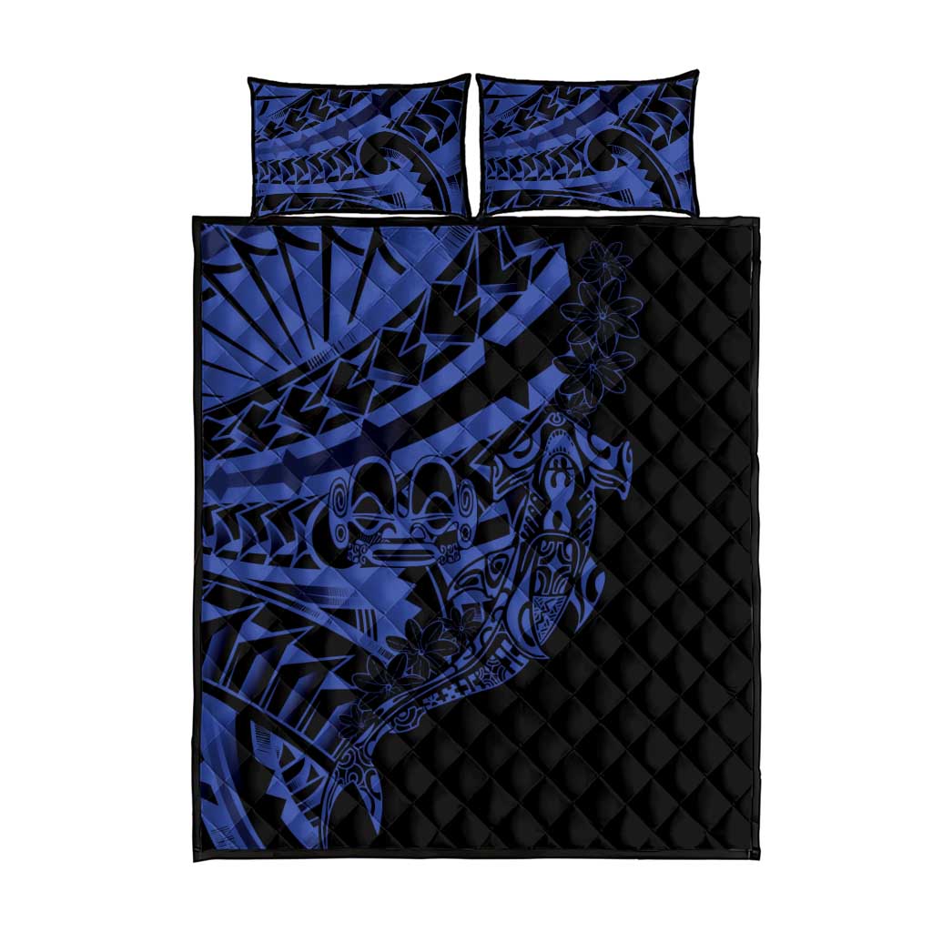 Blue Marquesas Islands Quilt Bed Set Marquesan Matatiki Hammerhead Shark Patutiki LT14 - Polynesian Pride